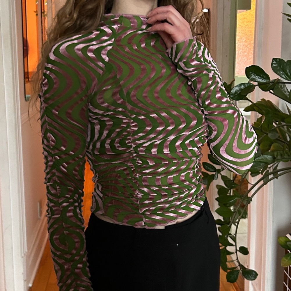 Green and Pink Swirl Long Sleeve Top